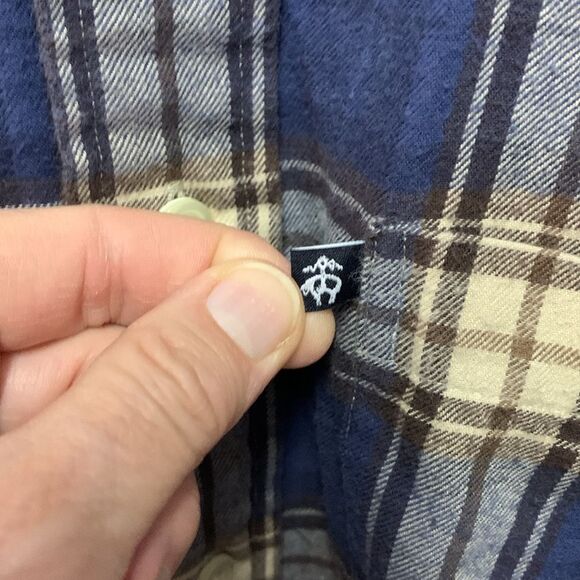 Brooks Brothers Navy Ivory Plaid Cotton Flannel Button Down Shirt Size Large - Picture 5 of 11